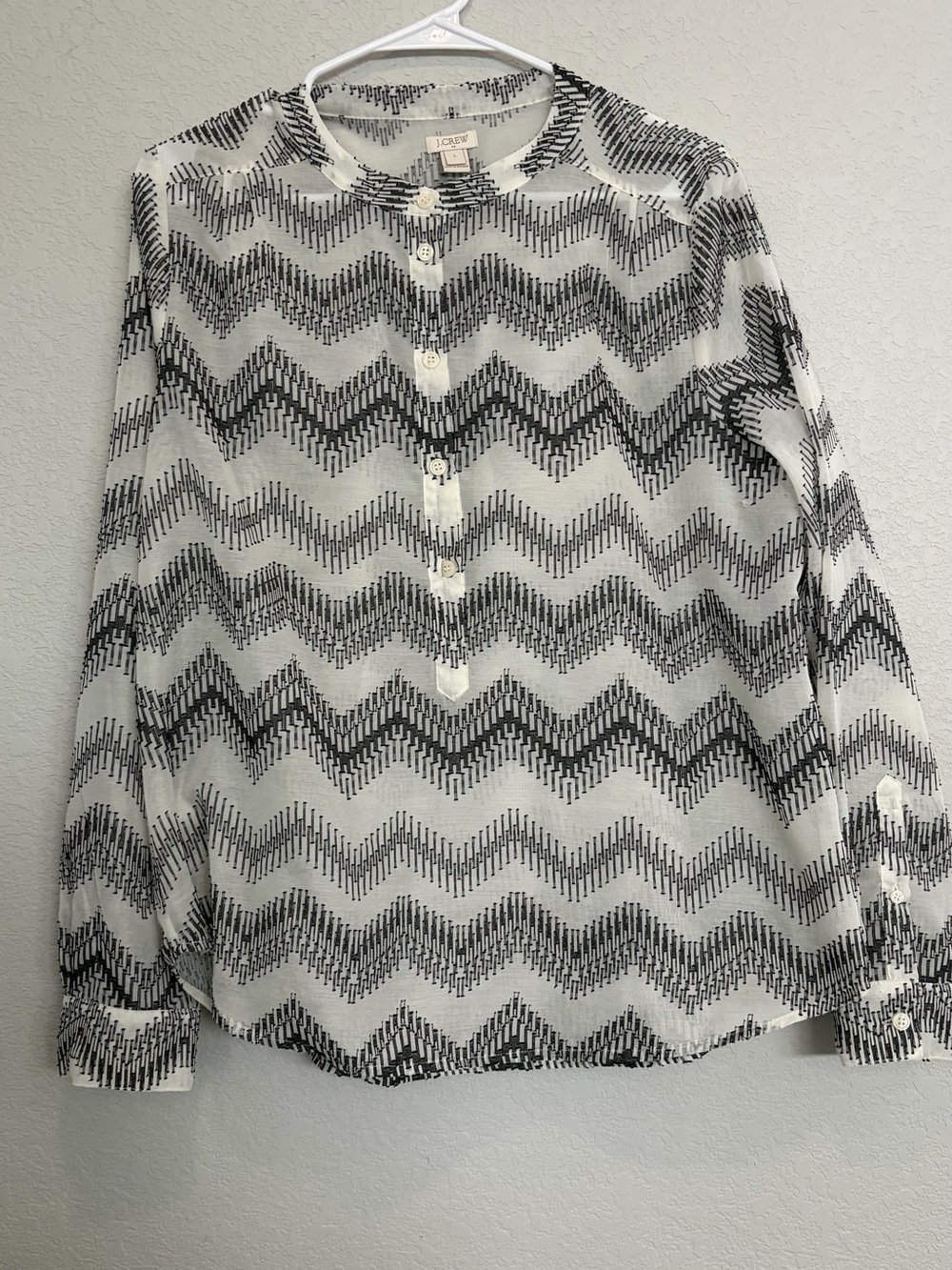 J. Crew Black & White Printed Henley Blouse
